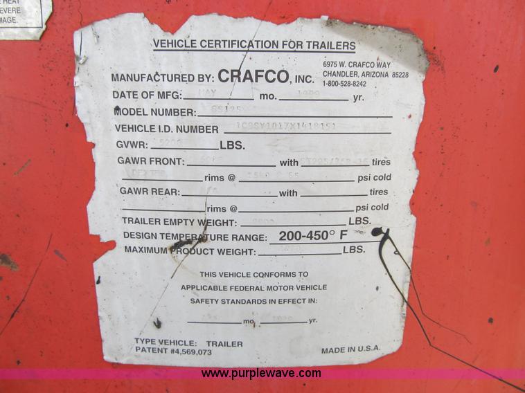 image for item F8964 1999 Crafco Super Shot SS125 melter applicator