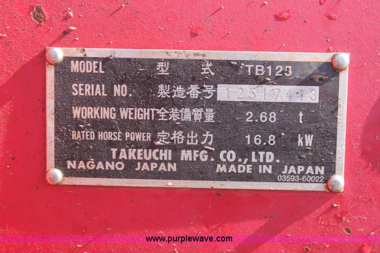 image for item H5936 2007 Takeuchi TB125 compact excavator