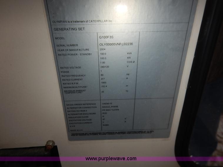 image for item I5073 2004 Olympian G100F3S generator