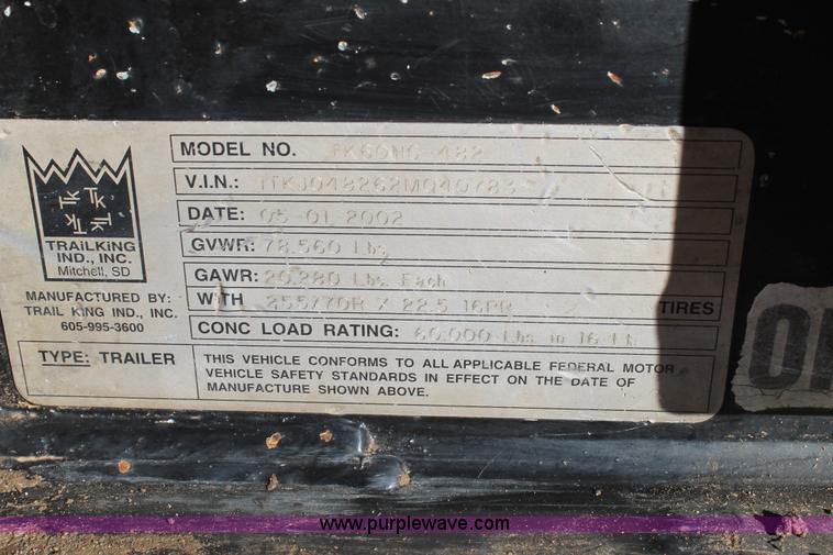 image for item H1609 2002 Trail King TK60HG-482 lowboy trailer