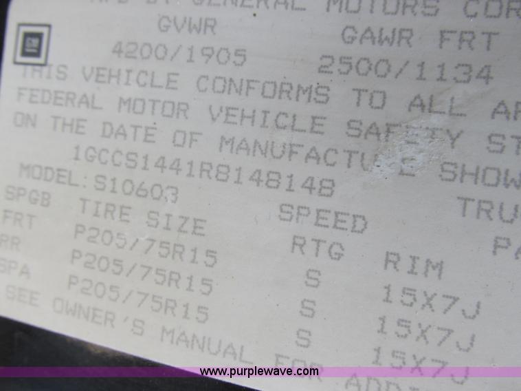 image for item K2044 1994 Chevrolet S10 pickup truck