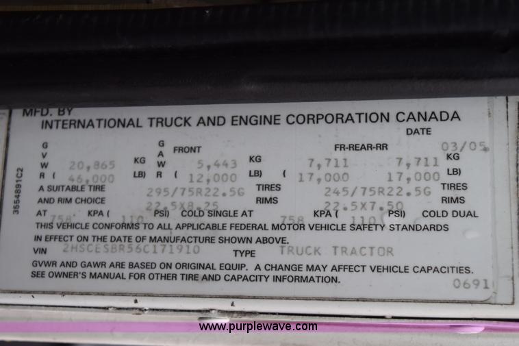 image for item K2330 2006 International 9200i semi truck