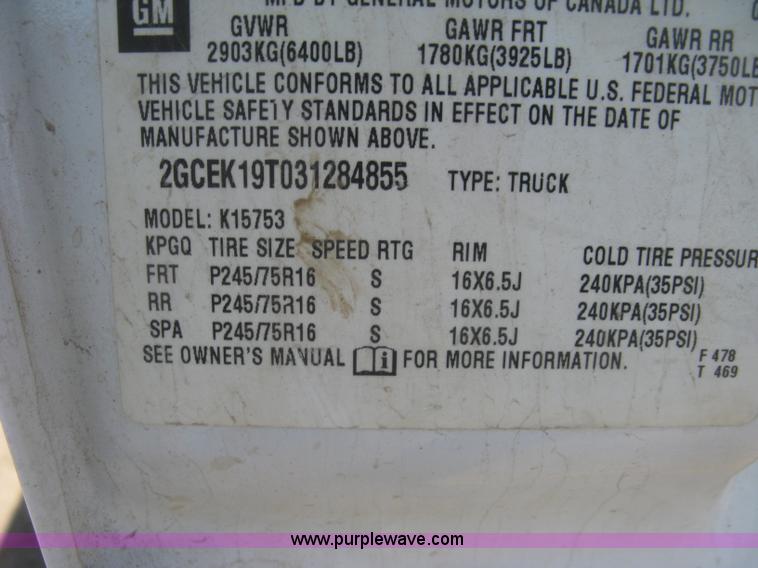 image for item K2858 2003 Chevrolet Silverado 1500 LS Ext. Cab pickup truck