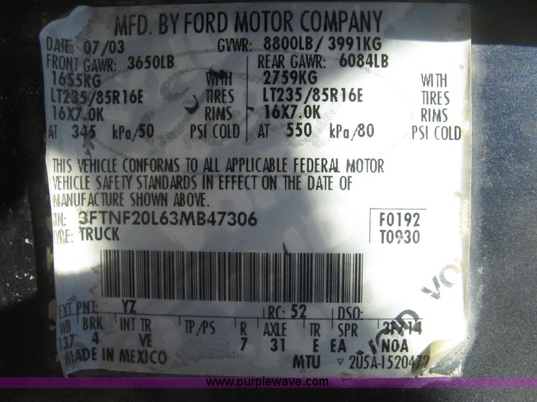 image for item K2862 2003 Ford F250 Super Duty XL pickup truck