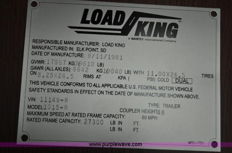 image for item F2213 1981 Load King 1015-R bottom dump pup trailer