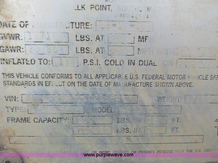 image for item I3785 2001 Load King lowboy trailer