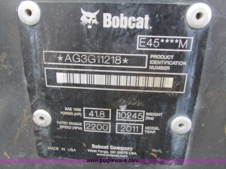 image for item I3790 2011 Bobcat E45M-ZT compact excavator