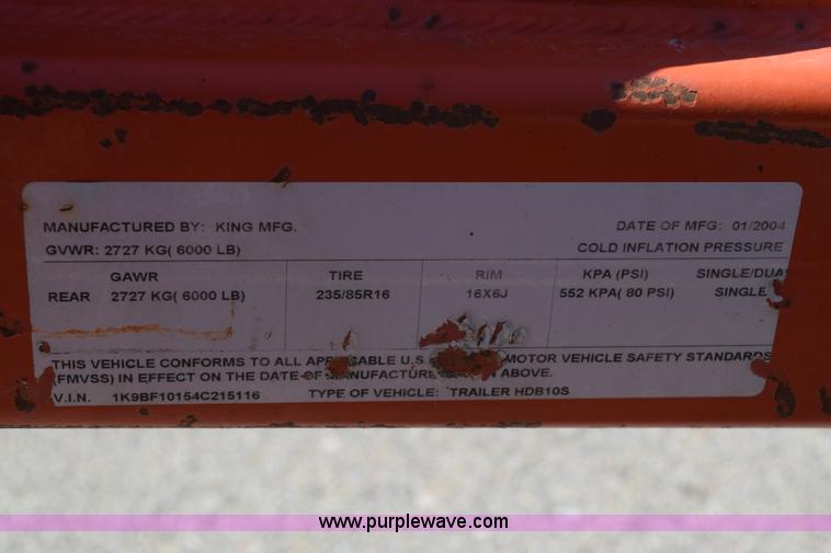image for item K2338 2003 King HDB10S utility trailer