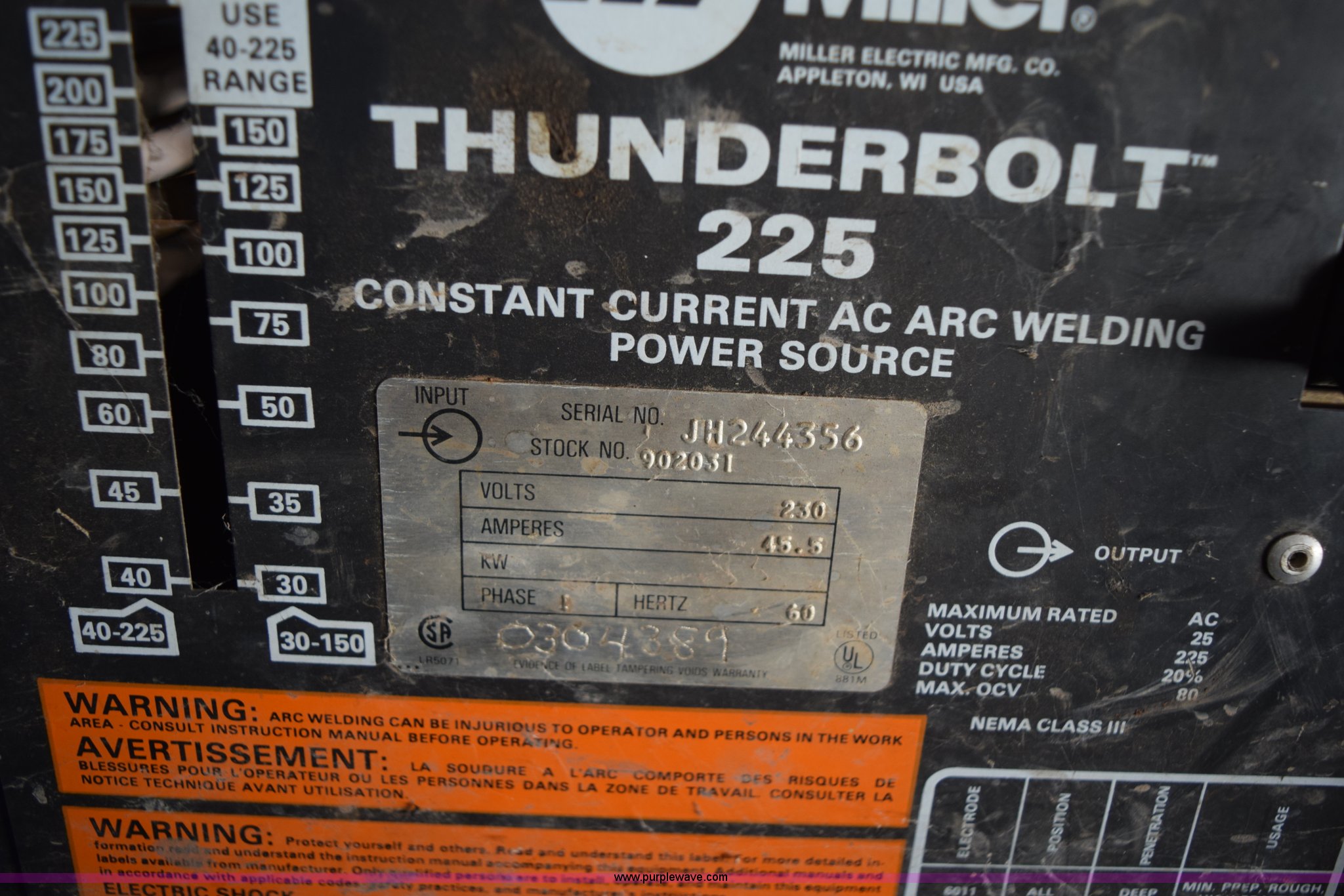 Miller Thunderbolt 225 welder in Norton, KS | Item BA9823 sold | Purple