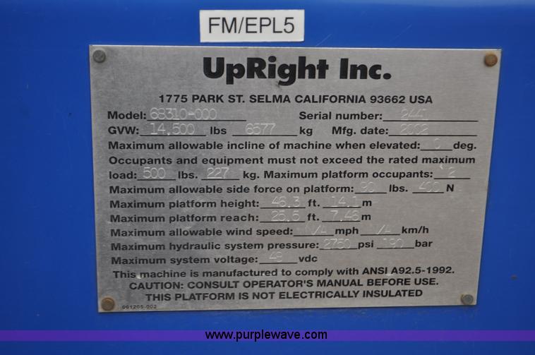 image for item F2102 2002 Up Right AB46 Bi-Energy boom lift