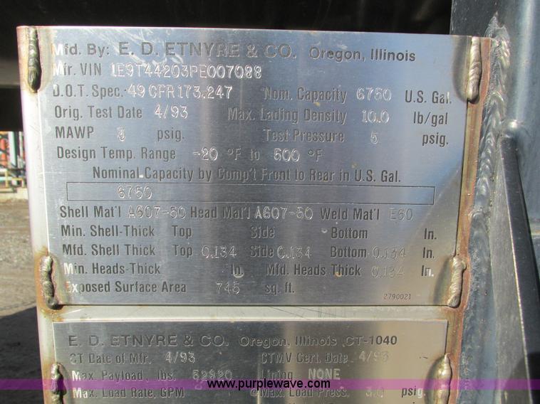 image for item I4045 1993 Etnyre asphalt tanker trailer