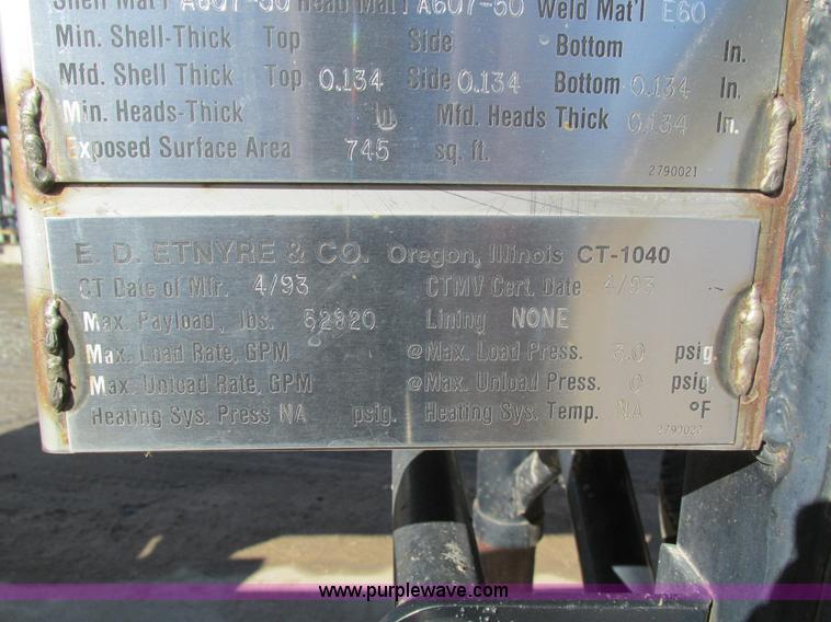 image for item I4045 1993 Etnyre asphalt tanker trailer