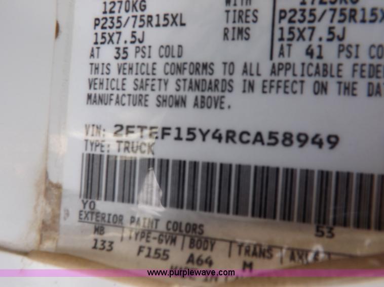 image for item K3754 1994 Ford F150 XL pickup truck