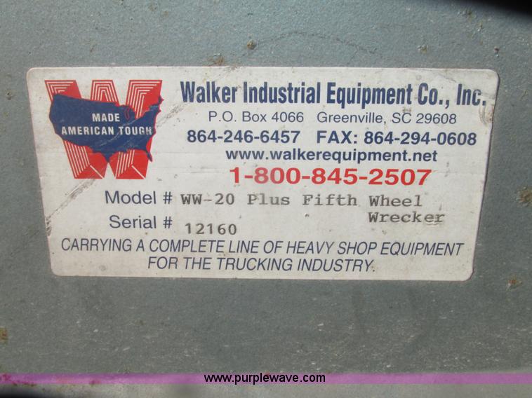 image for item G9754 Walker WW-20 fifth wheel wrecker attachment