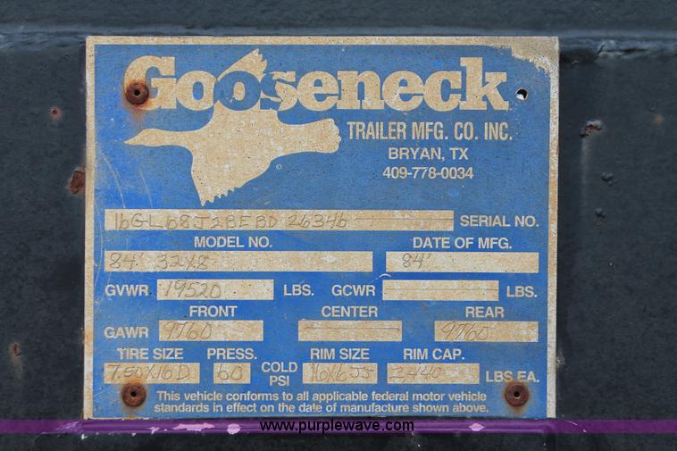 image for item H5904 1984 gooseneck flatbed trailer