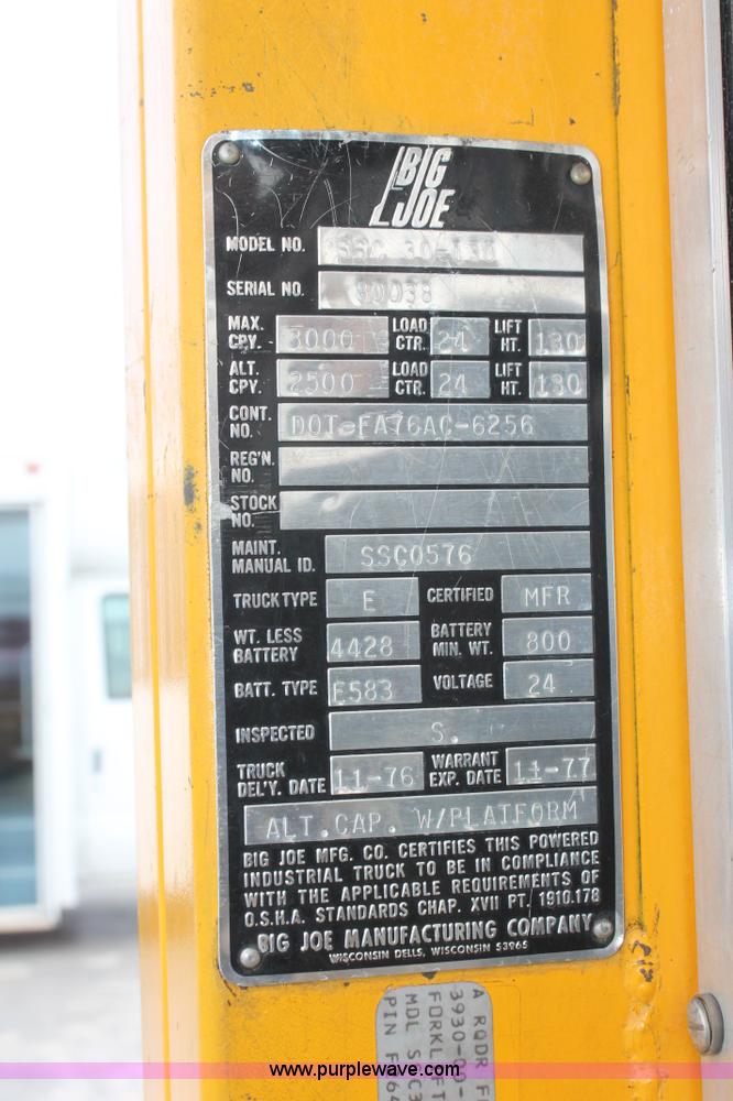 image for item H5905 Big Joe SSC 30730 forklift