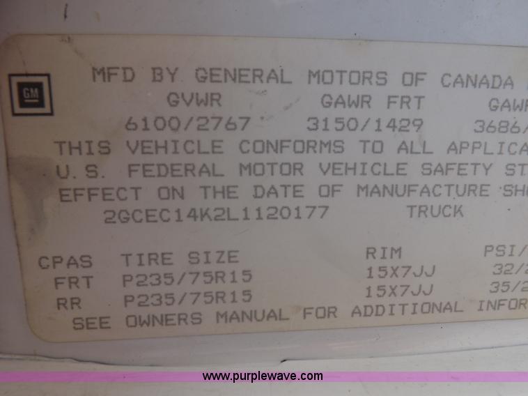 image for item K3234 1990 Chevrolet Silverado 1500 pickup truck