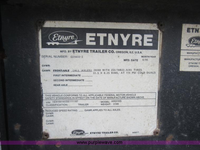 image for item J1932 1995 Etnyre RTN50TD-TI equipment trailer