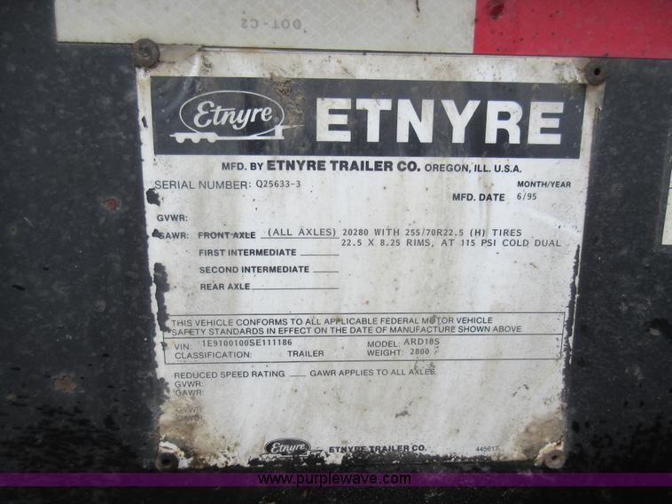 image for item J1932 1995 Etnyre RTN50TD-TI equipment trailer