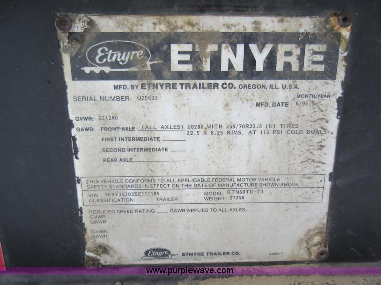 image for item J1932 1995 Etnyre RTN50TD-TI equipment trailer