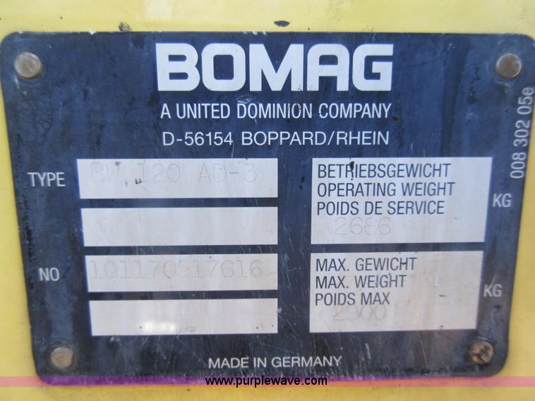 image for item J1973 Bomag BW120AD-3 vibratory double drum roller