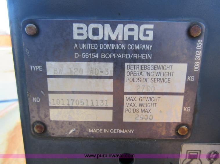 image for item J1974 Bomag BW120AD-3 vibratory double drum roller