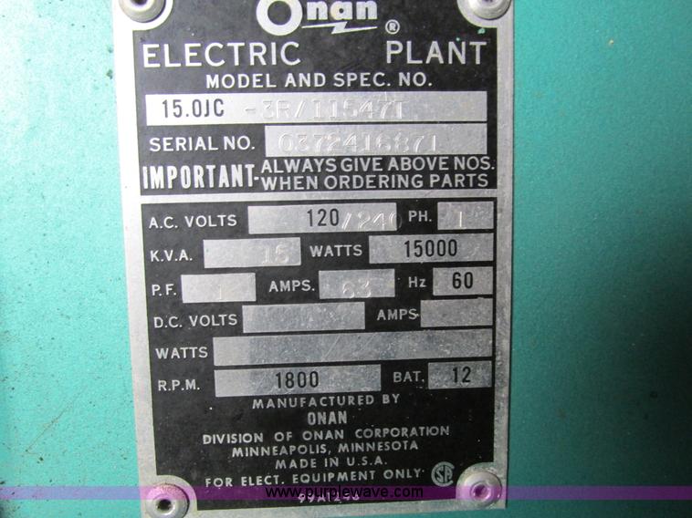 image for item I4031 Onan LTEU200-3/7929B generator