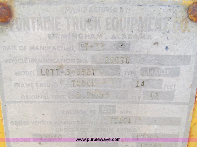 image for item I4033 1977 Fontaine LBTT-3-35BT equipment trailer