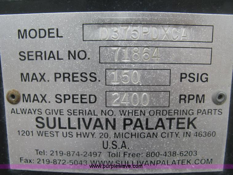 image for item K2962 2010 Sullivan Palatek D375 air compressor
