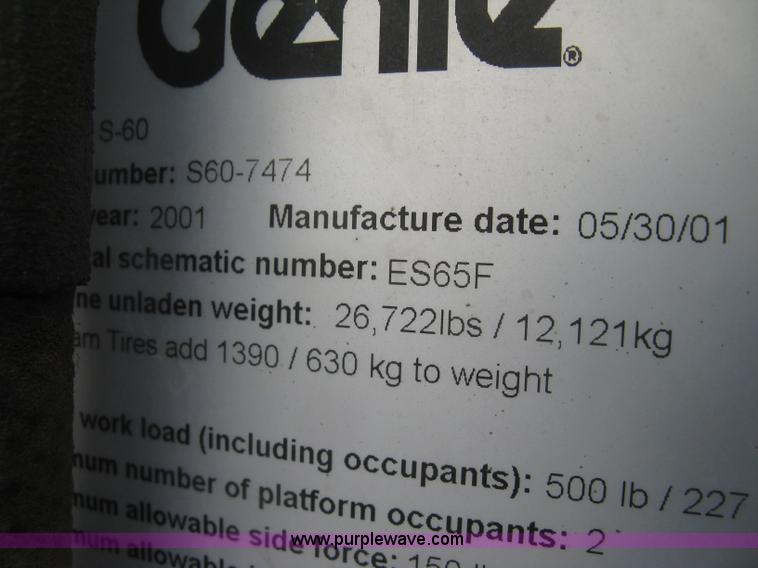 image for item K2964 2001 Genie S-60 boom lift