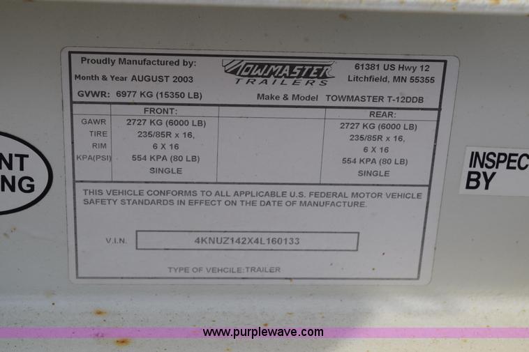 image for item K8804 2003 Towmaster equipment trailer