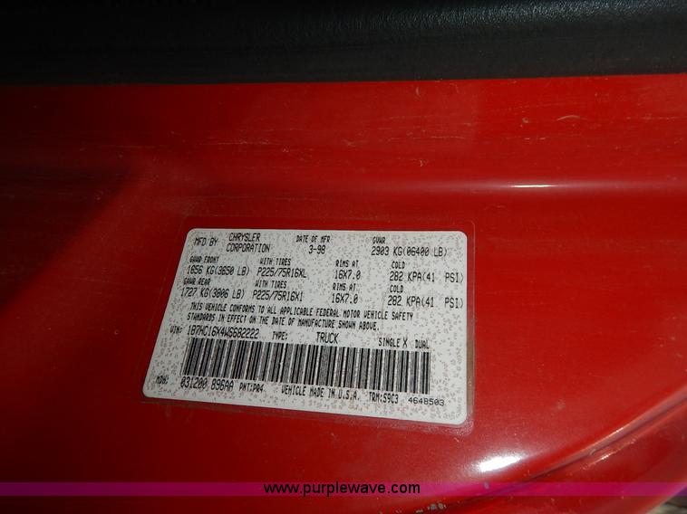 image for item K8892 1998 Dodge Ram 1500 pickup truck