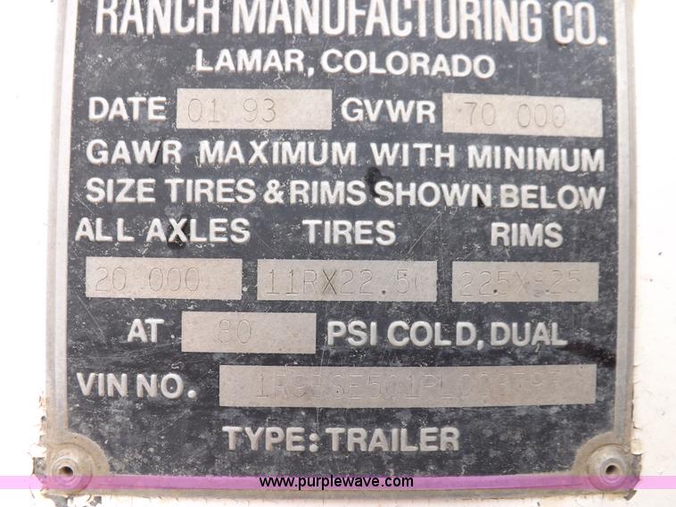 image for item K3760 1993 Ranco bottom dump trailer