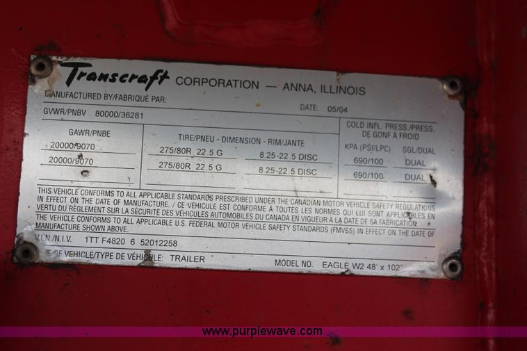 image for item K6838 2005 Transcraft Eagle flatbed trailer