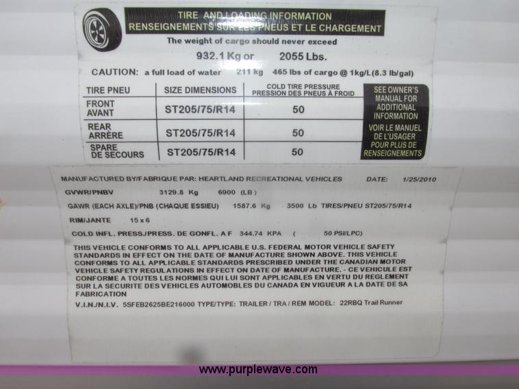 image for item H4731 2011 Heartland Trail Runner 22 camper