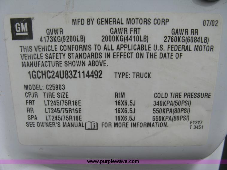 image for item K2986 2003 Chevrolet Silverado 2500 HD pickup truck