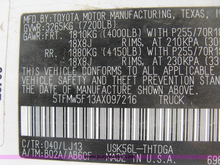 image for item K2987 2010 Toyota Tundra pickup truck