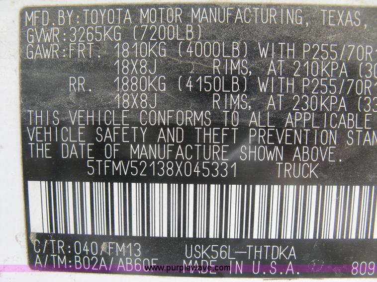 image for item K2991 2008 Toyota Tundra pickup truck