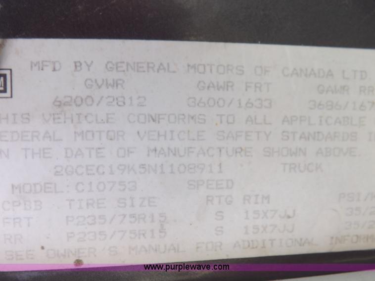 image for item K3766 1992 Chevrolet Silverado 1500 Ext. Cab pickup truck