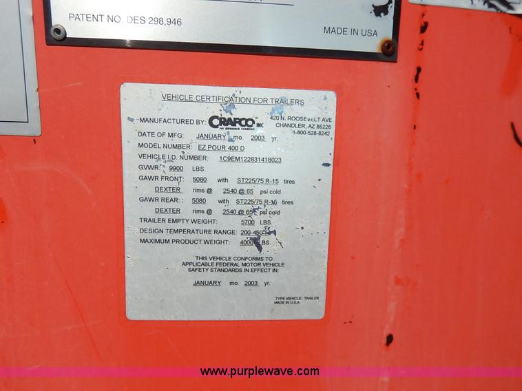 image for item K7322 2003 Crafco EZ Pour 400D asphalt melter/applicator