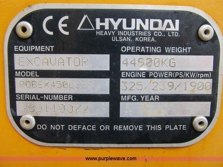 image for item K8842 2003 Hyundai Robex 450LC-7 excavator