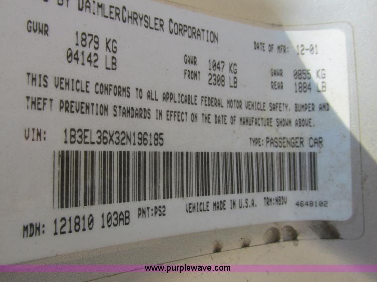 image for item J6728 2002 Dodge Stratus