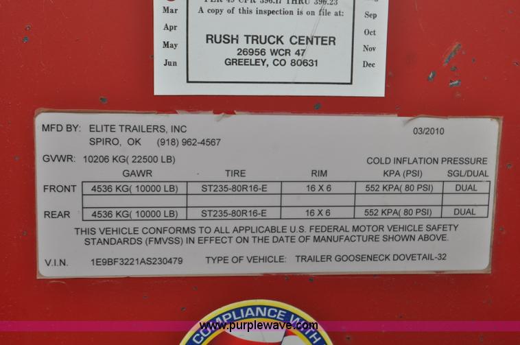 image for item F2357 2010 Elite GN equipment trailer