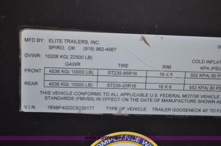 image for item F2358 2012 Elite GN equipment trailer