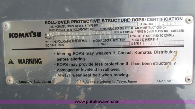 image for item I3067 2001 Komatsu WA180-3 wheel loader