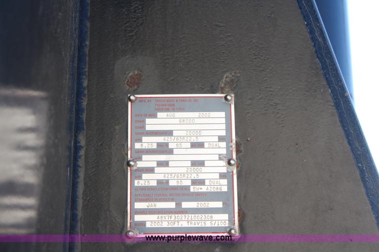 image for item K8769 2002 Travis barrel bed end dump trailer