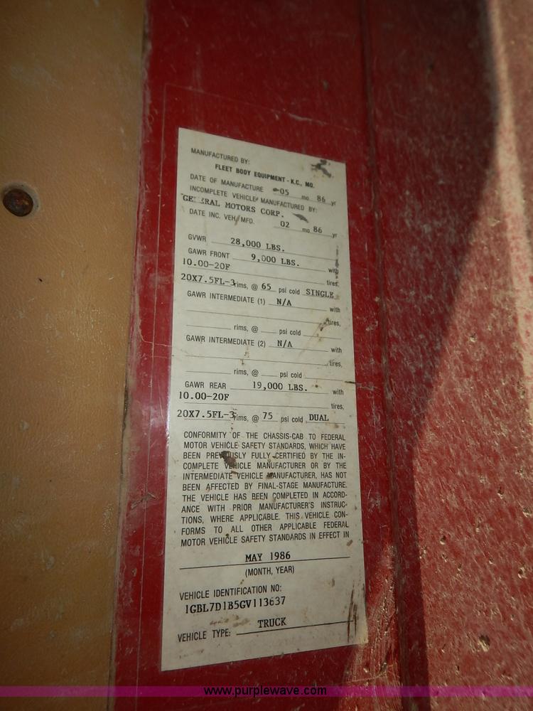 image for item K7337 1986 Chevrolet C70 dump truck