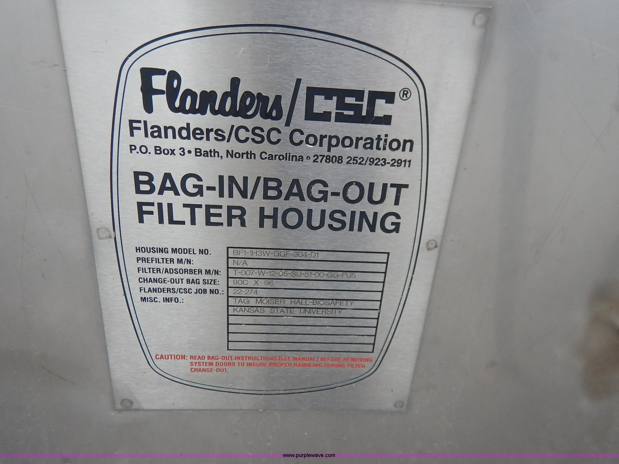 Flanders bag in/bag out filter housing unit in Manhattan, KS Item