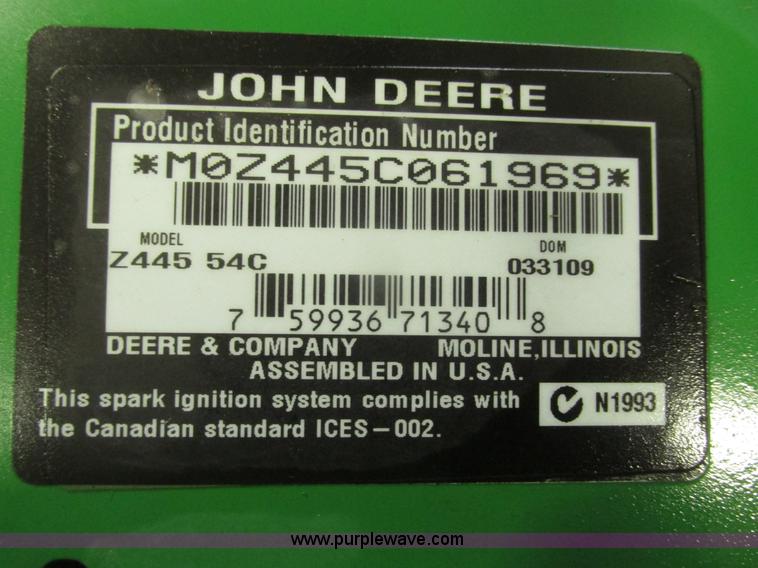 image for item H4689 2009 John Deere Z445 EZ Track riding lawn mower