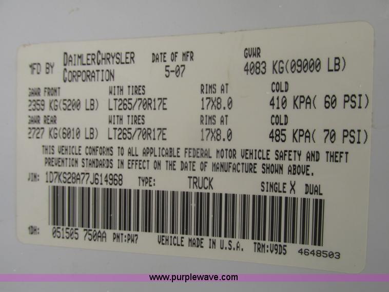 image for item H4698 2007 Dodge Ram 2500 SLT Quad Cab pickup truck